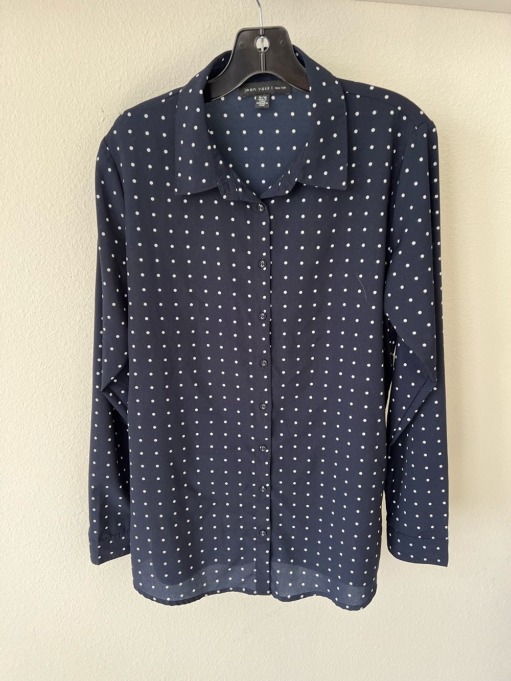 Joan Vass Navy Blue Polka Dot Button-Down Shirt